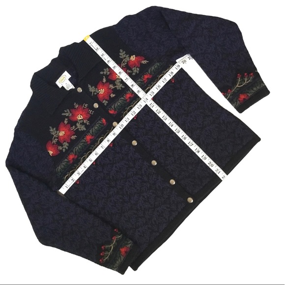 𝅺Talbots Holiday Lambswool Blend Holiday Cardigan Sweater Navy. Sz. MP - Picture 7 of 7